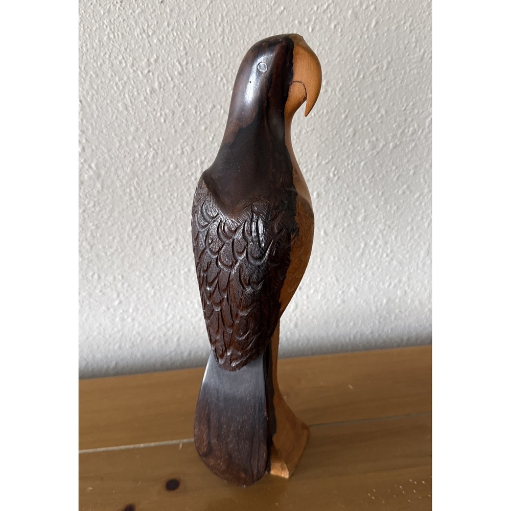 Vintage Hand-Carved Two-Tone Ironwood Parrot Figurine – Mid-Century Folk Art